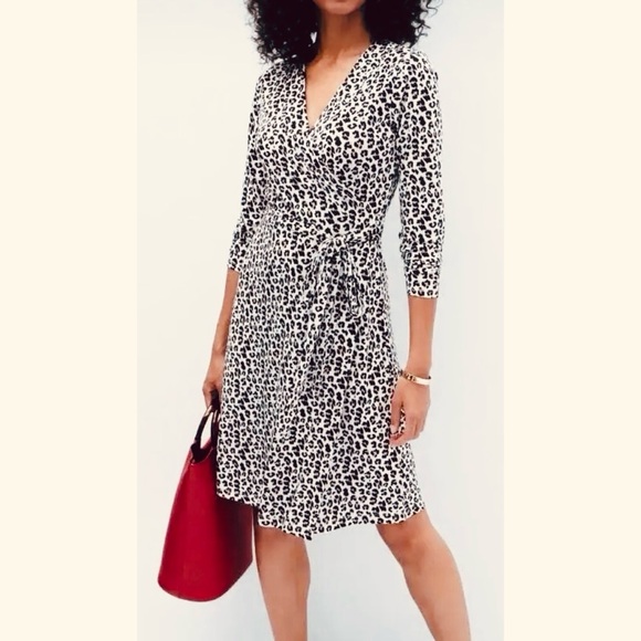 Banana Republic black tan and White Cheetah Print Wrap Dress Long Sleeves- MED - Picture 1 of 9